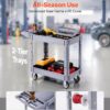 VEVOR Utility Cart, 550 lbs Capacity, 2 Tier Service Cart with 360° Swivel & Fixed Wheels (2 with Brakes), Heavy Duty Plastic Rolling with Storage Tray, Tool Storage for Garage Warehouse Workshop
