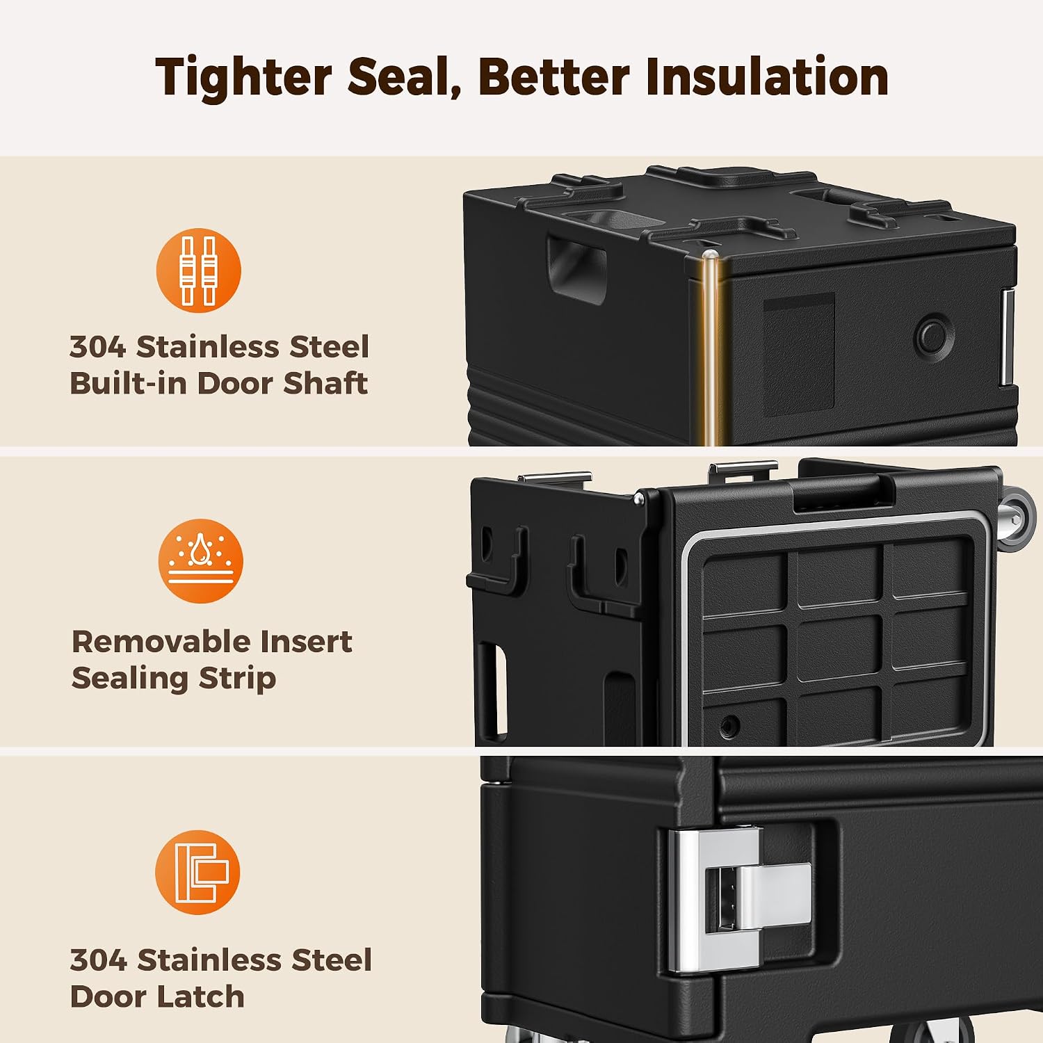 CAMMOO NSF 127QT Non-Electrical Catering Food Warmers with Casters | 304 Stainless Steel Latch, Insulated Food Carrier for 8 Full-Size Pans(NOT INCLUDED), Food Warmer Hot Boxes for Catering CAMMOO NSF 127QT Non-Electrical Catering Food Warmers with Casters | 304 Stainless Steel Latch, Insulated Food Carrier for 8 Full-Size Pans(NOT INCLUDED), Food Warmer Hot Boxes for Catering - Image 3
