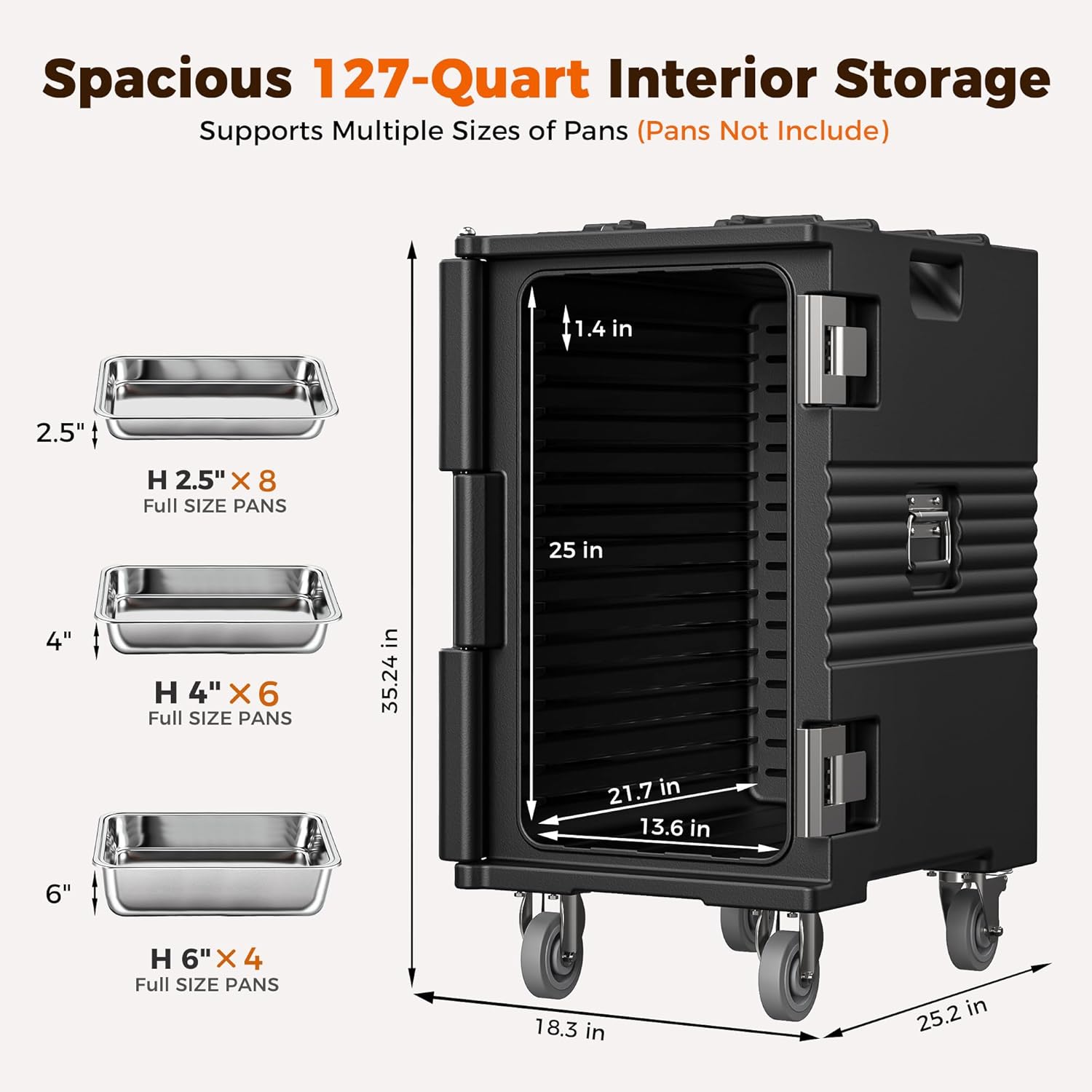 CAMMOO NSF 127QT Non-Electrical Catering Food Warmers with Casters | 304 Stainless Steel Latch, Insulated Food Carrier for 8 Full-Size Pans(NOT INCLUDED), Food Warmer Hot Boxes for Catering CAMMOO NSF 127QT Non-Electrical Catering Food Warmers with Casters | 304 Stainless Steel Latch, Insulated Food Carrier for 8 Full-Size Pans(NOT INCLUDED), Food Warmer Hot Boxes for Catering - Image 5