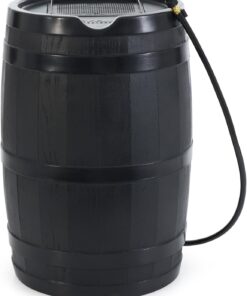 FCMP Outdoor RC45 45-Gallon Rain Barrel, Flat-Back Gutter Downspout Collector, Black - Includes 3.5-ft Hose, Shut-Off Valve & Debris Screen for Garden Rainwater Harvesting | Slim-Line Design Water Storage Container with 3.5 Ft Hose, Shut-Off Valve & Debris Screen for Home, Garden, & Backyard
