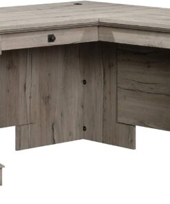 Sauder Palladia L Shaped Desk with Drawers, Office Desk with File Cabinet Storage, Cable Management, Keyboard Tray, in Split Oak finish