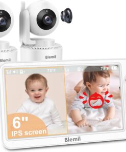 Blemil 6" Split Screen Video Baby Monitor with 2 Cameras, 4000mAh Battery | Baby Monitor No WiFi, Remote Pan-Tilt-Zoom, Auto-Night Vision, 150 Languages, ECO Mode, 2-Way Talk, 1000FT (Ideal Condition)