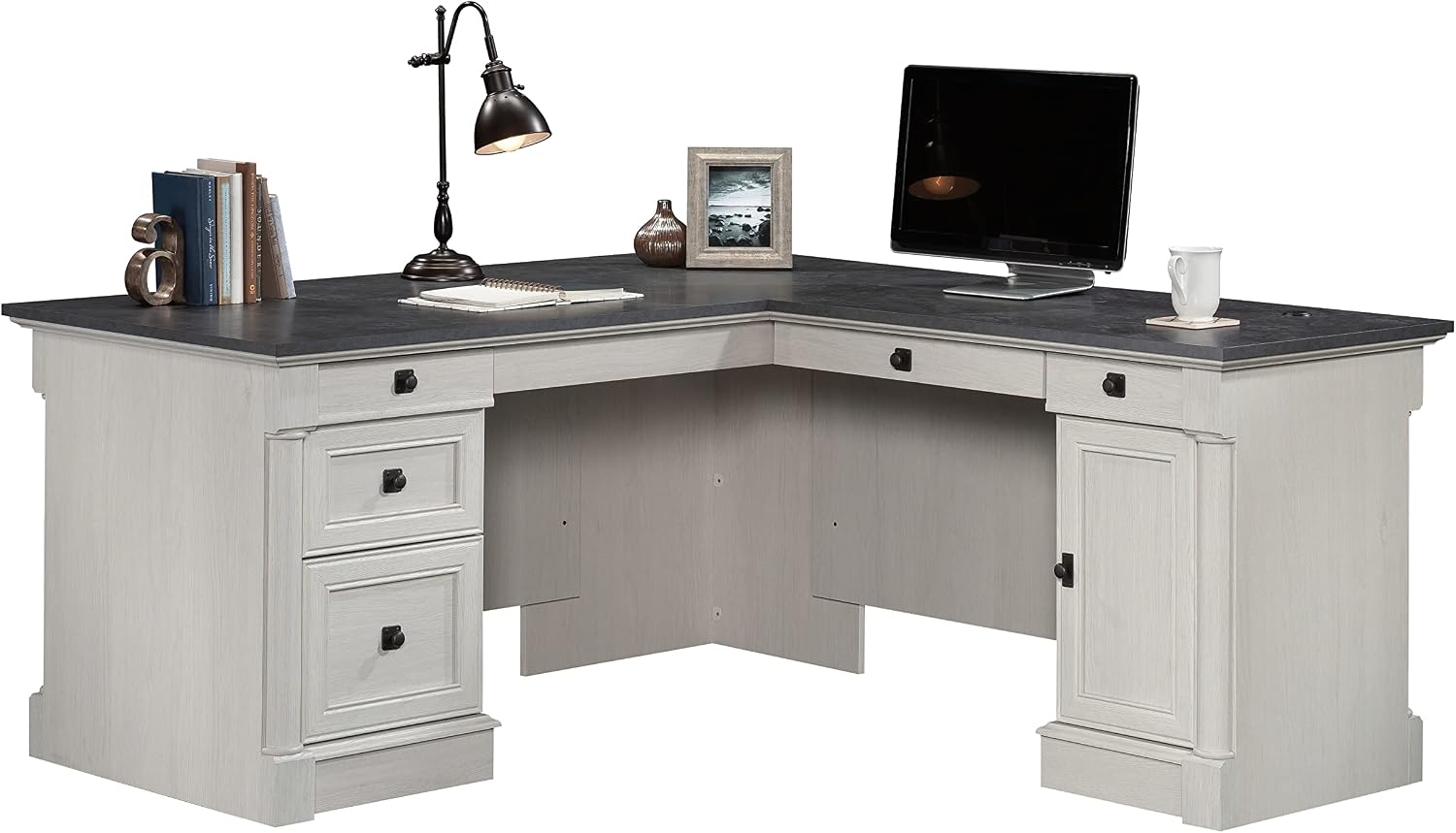 Sauder Palladia L Shaped Desk with Drawers, Office Desk with File Cabinet Storage, Cable Management, Keyboard Tray, in Glacier Oak Finish Sauder Palladia L Shaped Desk with Drawers, Office Desk with File Cabinet Storage, Cable Management, Keyboard Tray, in Glacier Oak Finish - Image 15
