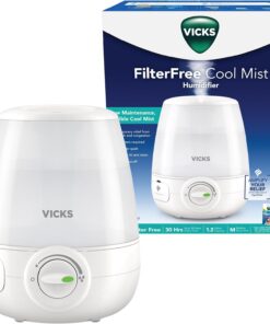 Vicks Filter-Free Ultrasonic Humidifier, Recommended by Pediatricians | 1.2 Gal Ultrasonic Cool Mist Humidifiers for Bedrooms & Kids Rooms, Works with Vicks VapoPads