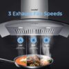 COMFEE' 30 Inch Wall Mount Range Hood, 450 CFM Ductless/Ducted Convertible | Island Range Hood 3-Speed Exhaust Fan, Curved Glass Stainless Steel Kitchen Vent Hood, 2 Baffle Filters, 2 LED Lights