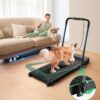 UREVO Strol 2E Smart 2-in-1 Folding Treadmill, Compact Walking Pad with Safety Handle, Plug and Play, Standing Desk Treadmill with Dual LED Display, Smart APP, Walking or Running for Home, Flaxen