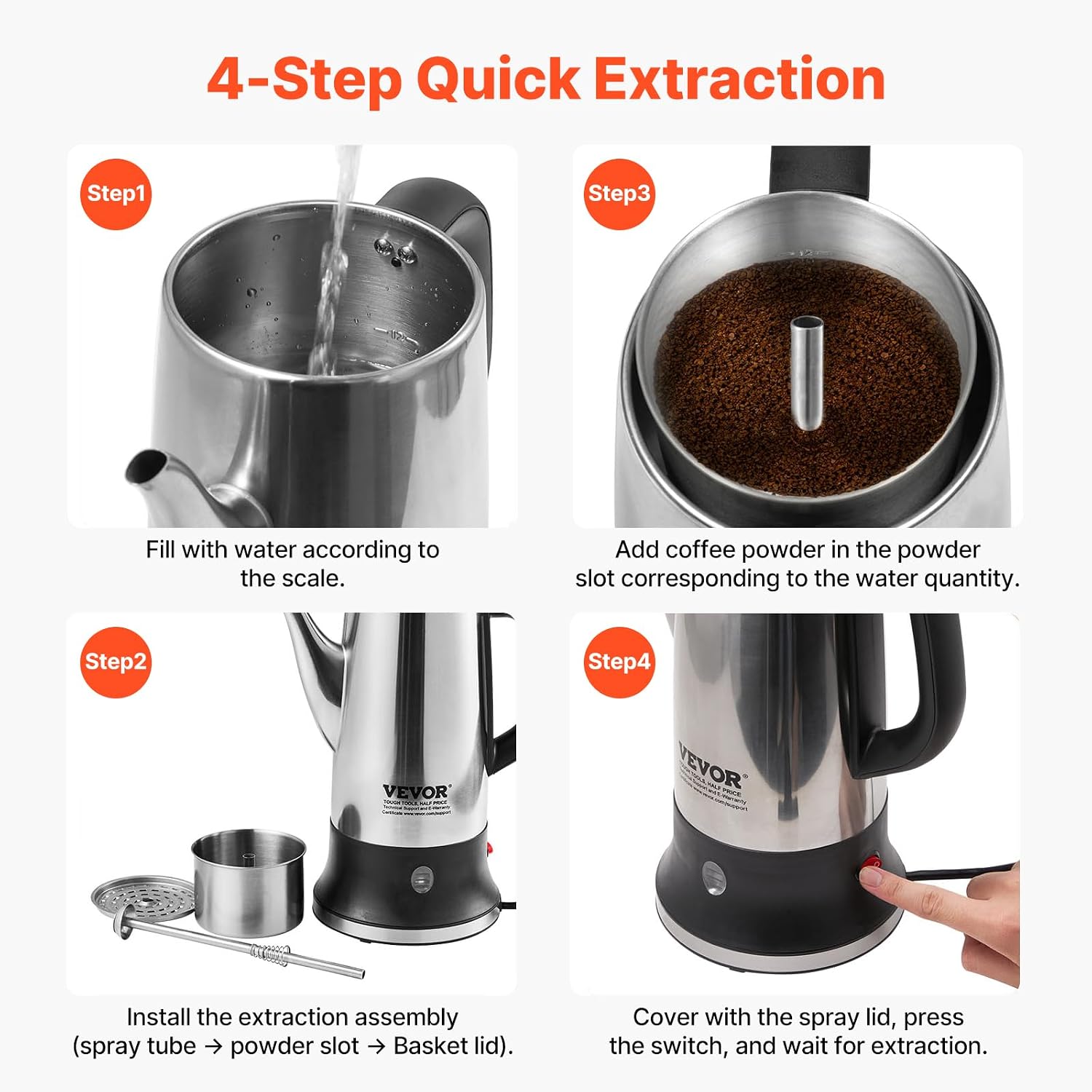 VEVOR 12-Cup Electric Percolator Coffee Pot, 304 Stainless Steel Body Coffee Percolator with Keep Warm Function & Heat-Resistant Handle, Classic Coffee Maker, Quick Brew & Easy-Pour Spout, Silver VEVOR 12-Cup Electric Percolator Coffee Pot, 304 Stainless Steel Body Coffee Percolator with Keep Warm Function & Heat-Resistant Handle, Classic Coffee Maker, Quick Brew & Easy-Pour Spout, Silver - Image 7