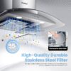 COMFEE' 30 Inch Wall Mount Range Hood, 450 CFM Ductless/Ducted Convertible | Island Range Hood 3-Speed Exhaust Fan, Curved Glass Stainless Steel Kitchen Vent Hood, 2 Baffle Filters, 2 LED Lights