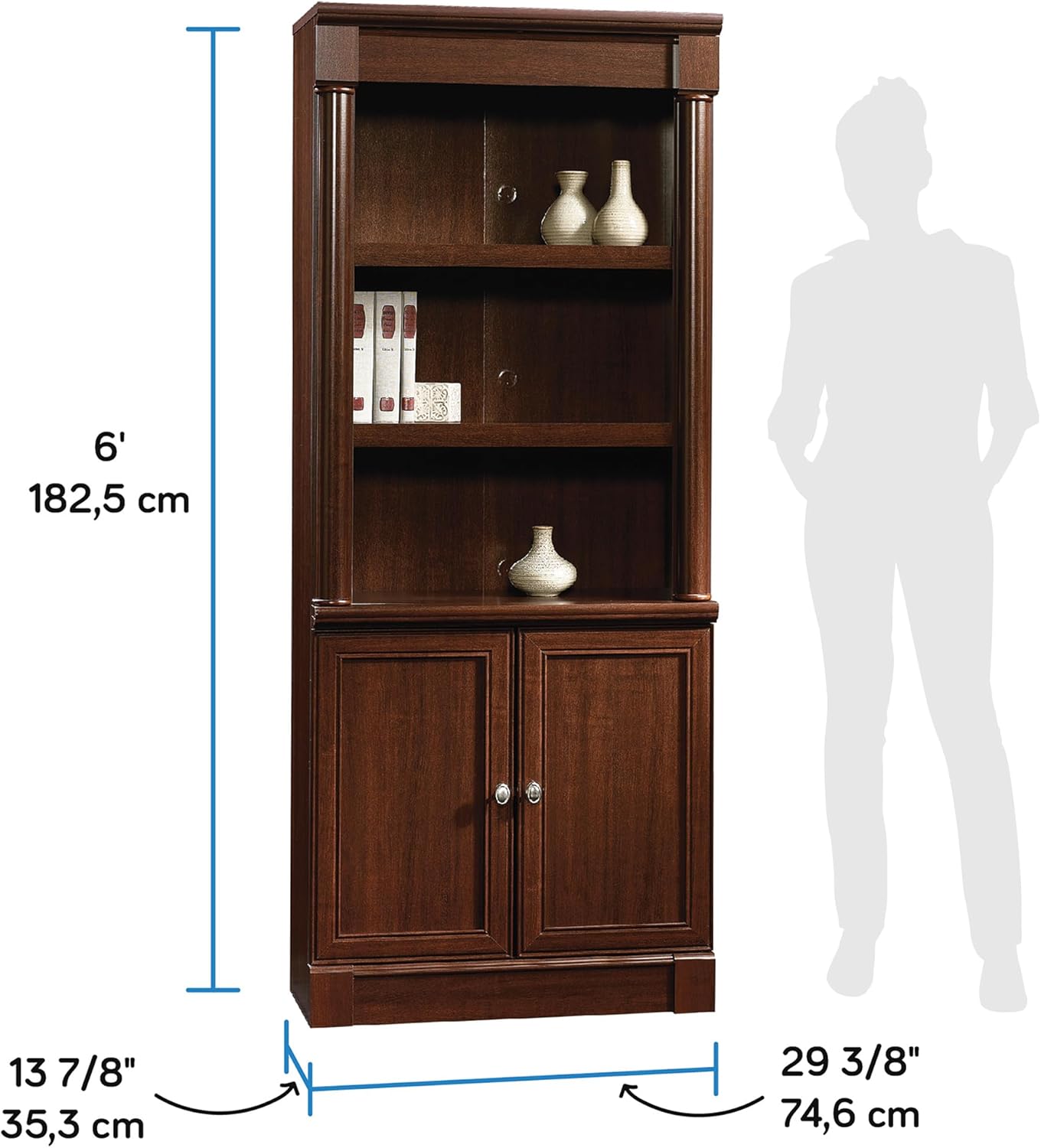 Sauder Palladia Book Shelf, Bookshelf with Storage, Library Bookcase with Doors and Adjustable Shelves, in Select Cherry finish Sauder Palladia Book Shelf, Bookshelf with Storage, Library Bookcase with Doors and Adjustable Shelves, in Select Cherry finish - Image 3