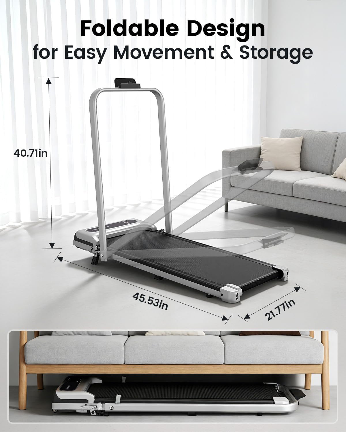 Yagud Walking Pad, Walking Pad Treadmill for Home Office, Portable Under Desk Treadmill with Remote Control and LED Display, Walking Jogging Running Machine Yagud Walking Pad, Walking Pad Treadmill for Home Office, Portable Under Desk Treadmill with Remote Control and LED Display, Walking Jogging Running Machine - Image 7