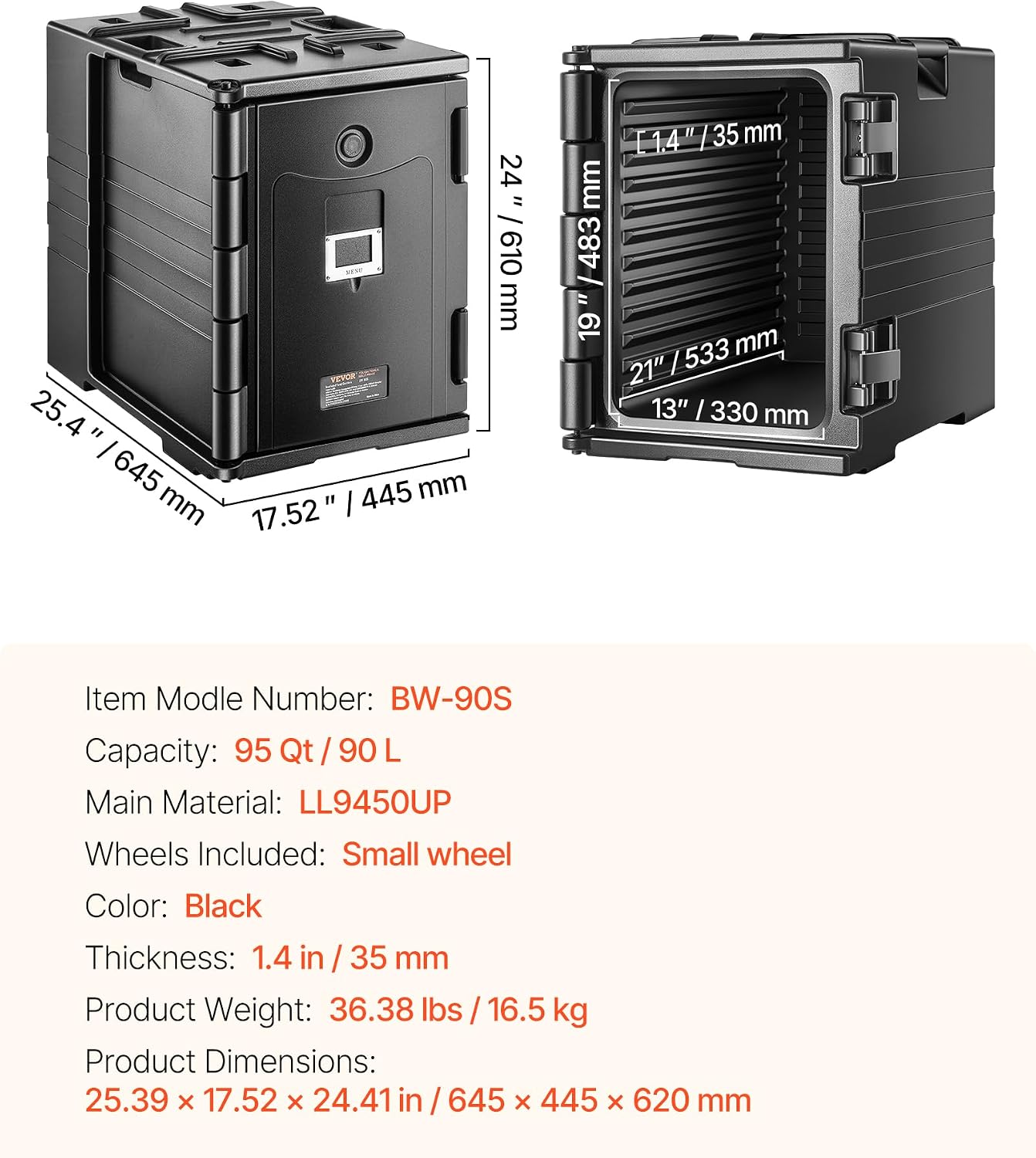 VEVOR Insulated Food Pan Carrier, 95 Qt Hot Box for Catering, LLDPE Food Box Carrier w/Double Buckles, Front Loading Food Warmer w/Handles, Stackable End Loader for Restaurant, Canteen, etc. Black VEVOR Insulated Food Pan Carrier, 95 Qt Hot Box for Catering, LLDPE Food Box Carrier w/Double Buckles, Front Loading Food Warmer w/Handles, Stackable End Loader for Restaurant, Canteen, etc. Black - Image 7