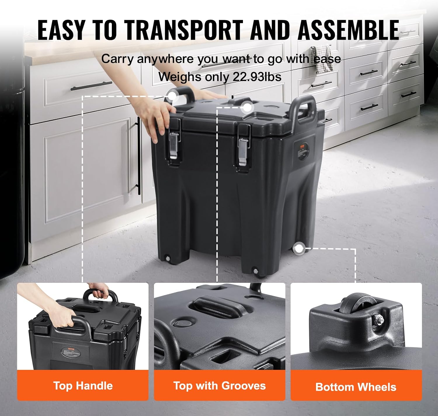 VEVOR Insulated Food Carrier, 32Qt Capacity Stackable Hot Box for Catering w/Stainless Steel Barrel, Top Load LLDPE Food Warmer w/Stationary Base, for Restaurant Canteen, Black VEVOR Insulated Food Carrier, 32Qt Capacity Stackable Hot Box for Catering w/Stainless Steel Barrel, Top Load LLDPE Food Warmer w/Stationary Base, for Restaurant Canteen, Black - Image 5
