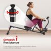 Sunny Health & Fitness Compact Hydraulic Rower with 12-Level Resistance | Full-Body Cardio, Joint-Friendly, Lightweight & Portable, Quiet & Smooth Ride, Easy-Assembly, Free SunnyFit App