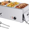 VEVOR 3-Pan Commercial Food Warmer, 24QT Electric Steam Table, 1200W Professional Countertop Stainless Steel Buffet Bain Marie with 86-185°F Temp Control for Catering and Restaurants, Silver
