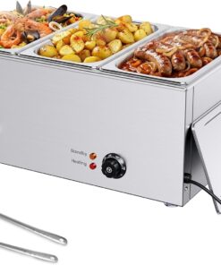 VEVOR 3-Pan Commercial Food Warmer, 24QT Electric Steam Table, 1200W Professional Countertop Stainless Steel Buffet Bain Marie with 86-185°F Temp Control for Catering and Restaurants, Silver
