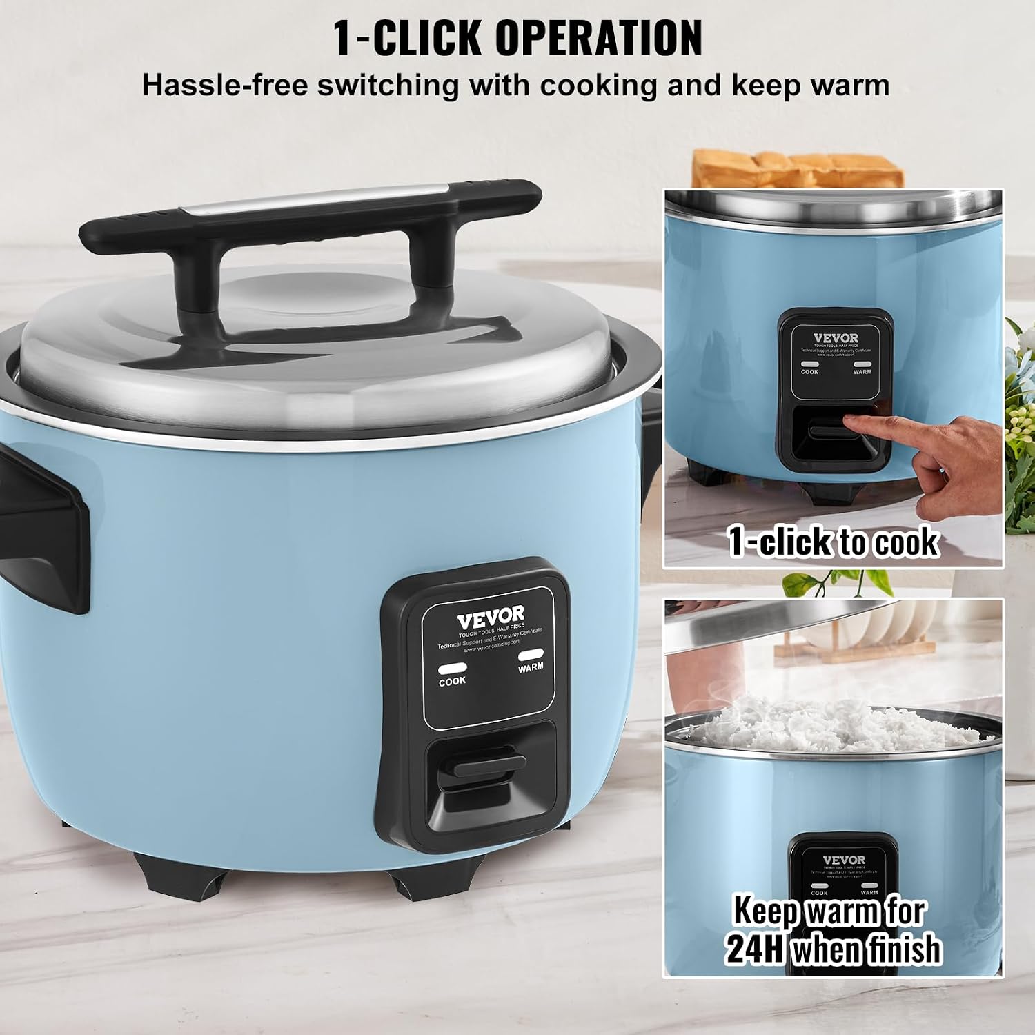 VEVOR Commercial Rice Cooker, 40-Cup Rice Cooker, 8.45 Qt / 8 Liter Large Rice Cooker and Warmer with Nonstick Inner Pot, Fast Cooking and 24-Hour Keep Warm, with Rice Cup and Paddle, for Restaurant VEVOR Commercial Rice Cooker, 40-Cup Rice Cooker, 8.45 Qt / 8 Liter Large Rice Cooker and Warmer with Nonstick Inner Pot, Fast Cooking and 24-Hour Keep Warm, with Rice Cup and Paddle, for Restaurant - Image 5