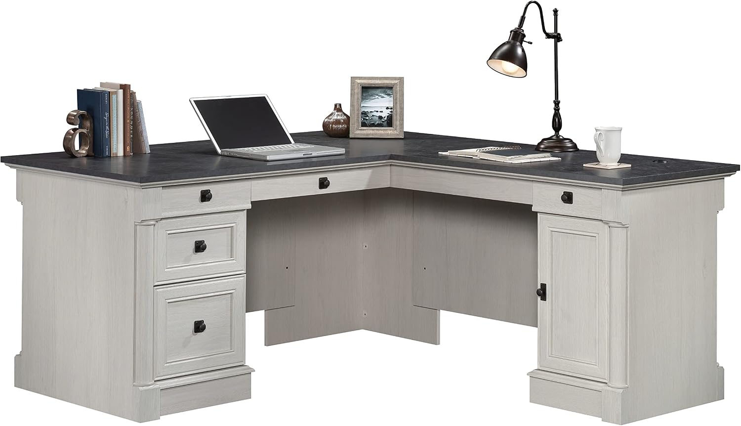 Sauder Palladia L Shaped Desk with Drawers, Office Desk with File Cabinet Storage, Cable Management, Keyboard Tray, in Glacier Oak Finish Sauder Palladia L Shaped Desk with Drawers, Office Desk with File Cabinet Storage, Cable Management, Keyboard Tray, in Glacier Oak Finish - Image 14
