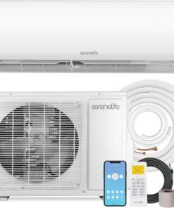 SereneLife 9,000 BTU Mini Split AC & Heating System, 115V Indoor & Outdoor Wall-Mounted Units with WiFi, Installation Kit Included for Home, Office & Bedroom, Up to 450 Sq. Ft. Coverage