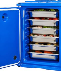 VEVOR Insulated Food Pan Carrier, 95 Qt Hot Box for Catering, LLDPE Food Box Carrier w/Double Buckles, Front Loading Food Warmer w/Handles, Stackable End Loader for Restaurant, Canteen, etc. Blue