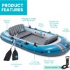 INTEX Excursion 4-Person Inflatable Fishing Boat River Raft Set with Oars | 66324EP - Portable Boat with Extra Wide Cockpit and High-Ouput Hand Pump, 10ft 4in × 5ft 5in