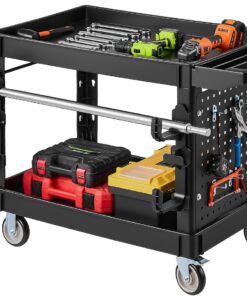 VEVOR Utility Cart with Tray & Pegboard, 44.8 x 24in 2 Tier Service Cart with 360° Swivel & Fixed Wheels (2 Brakes), 550 LBS Work Cart Tub Storage W/Deep Shelves, Tool Storage for Garage Warehouse