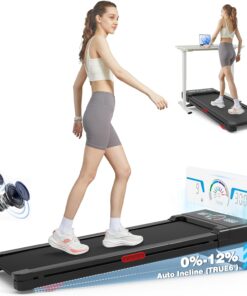 Walking Pad Treadmill 12% Auto Incline, Under Desk Treadmill | 450 lb capacity, 9-level auto incline to 12%, smart APP + Bluetooth speaker, compact treadmills for home, RGB Display.