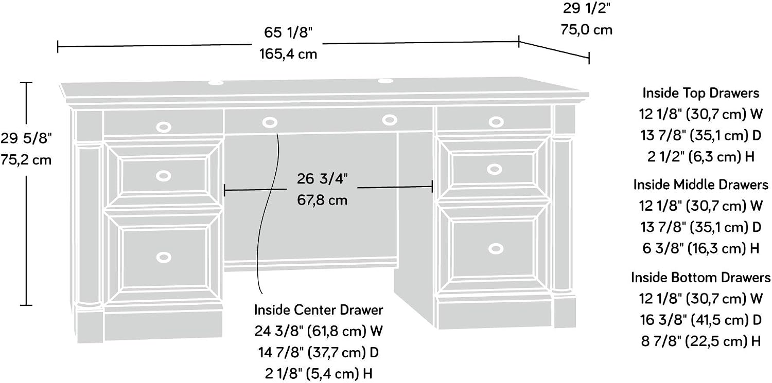 Sauder Palladia Office Desk with Drawers, Executive Desk with File Cabinet Storage, Cable Management, Keyboard Tray, in Select Cherry Finish Sauder Palladia Office Desk with Drawers, Executive Desk with File Cabinet Storage, Cable Management, Keyboard Tray, in Select Cherry Finish - Image 3