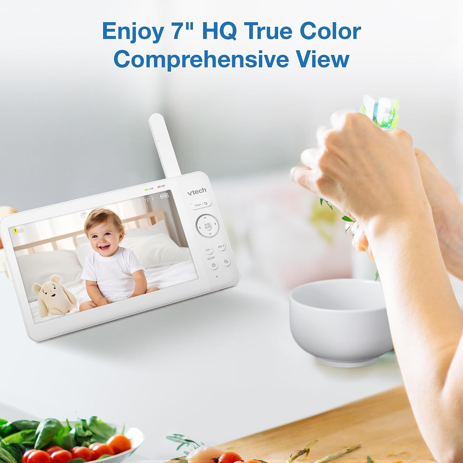 VTech Baby Monitor No WiFi, 7" IPS Screen, 5000mAh 12Hr Battery, 360° PTZ, 4X Zoom, Night Vision, Night Light, 2-Way Talk, White | Advanced HQ Max VTech Baby Monitor No WiFi, 7" IPS Screen, 5000mAh 12Hr Battery, 360° PTZ, 4X Zoom, Night Vision, Night Light, 2-Way Talk, White | Advanced HQ Max - Image 3