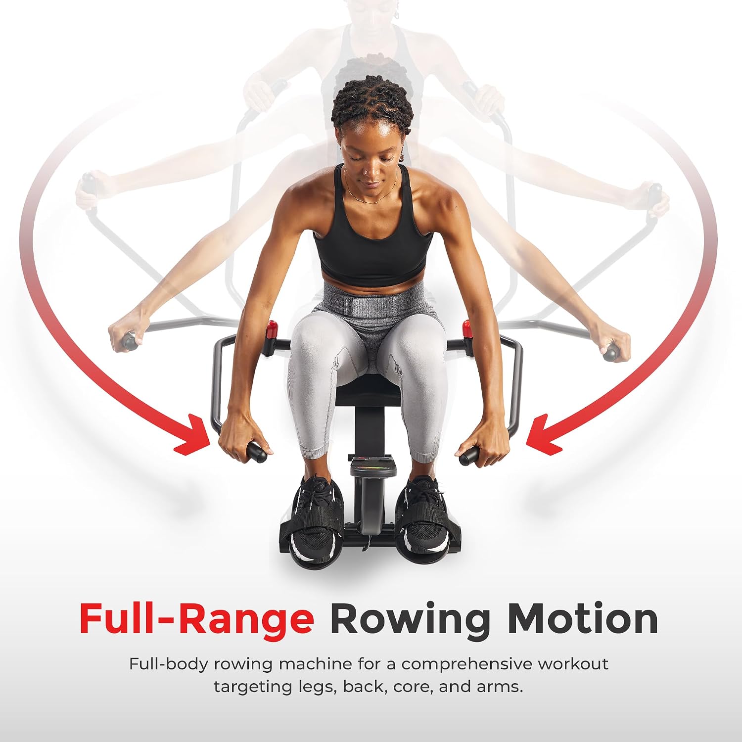 Sunny Health & Fitness Smart Full Motion Rower | 12 Resistance Levels, Dual-Arm Design, SunnyFit App, 400 LB Capacity, Optional Back-Assist Core Trainer Sunny Health & Fitness Smart Full Motion Rower | 12 Resistance Levels, Dual-Arm Design, SunnyFit App, 400 LB Capacity, Optional Back-Assist Core Trainer - Image 2