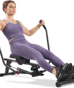 Sunny Health & Fitness Smart Full Motion Rower | 12 Resistance Levels, Dual-Arm Design, SunnyFit App, 400 LB Capacity, Optional Back-Assist Core Trainer