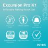 INTEX 68303EP Excursion Pro K1 Inflatable Kayak Set: Includes Deluxe 86in Kayak Paddles and High-Output Pump – SuperTough PVC – Adjustable Bucket Seat – 1-Person – 220lb Weight Capacity
