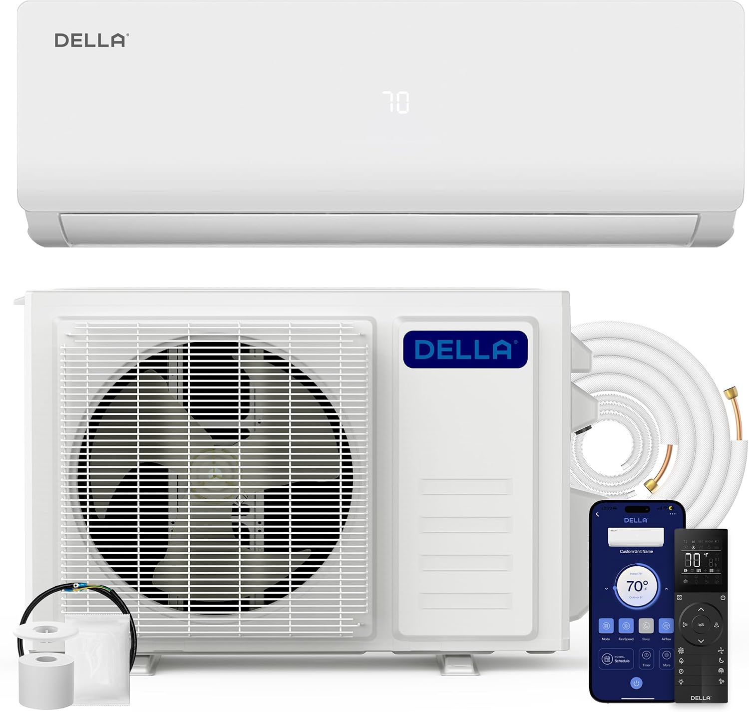 DELLA Vario Series 12000 BTU Mini Split AC, Work with Alexa and Wifi, 20.5 SEER2 Cools Up to 550 Sq.Ft, Energy Efficient, 115V Ductless Inverter System, Pre-Charged Heat Pump and 16.4ft Kits DELLA Vario Series 12000 BTU Mini Split AC, Work with Alexa and Wifi, 20.5 SEER2 Cools Up to 550 Sq.Ft, Energy Efficient, 115V Ductless Inverter System, Pre-Charged Heat Pump and 16.4ft Kits