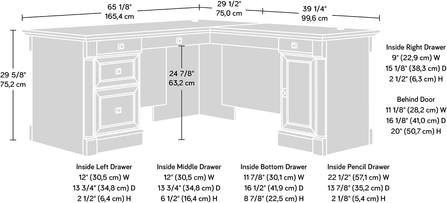 Sauder Palladia L Shaped Desk with Drawers, Office Desk with File Cabinet Storage, Cable Management, Keyboard Tray, in Split Oak finish Sauder Palladia L Shaped Desk with Drawers, Office Desk with File Cabinet Storage, Cable Management, Keyboard Tray, in Split Oak finish - Image 3