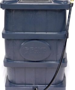 FCMP Outdoor Slim Line Design 45-Gallon Wood Grain Outdoor Home Rain Water Catcher Barrel Flat Back Container with Spigots and Mesh Screen, Grey