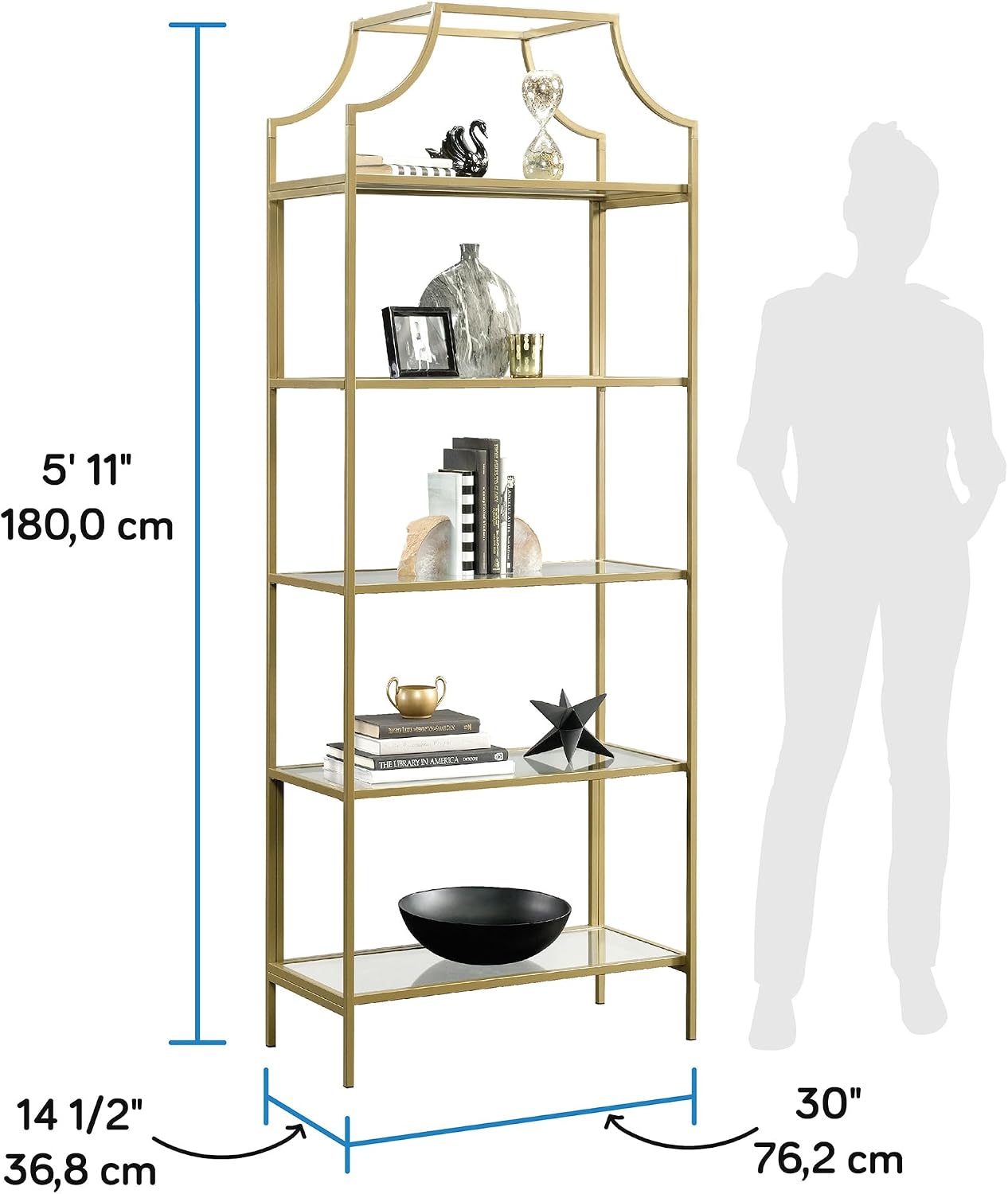 Sauder International Lux Bookcase/ book shelf, Satin Gold finish Sauder International Lux Bookcase/ book shelf, Satin Gold finish - Image 2