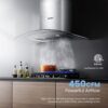 COMFEE' 30 Inch Wall Mount Range Hood, 450 CFM Ductless/Ducted Convertible | Island Range Hood 3-Speed Exhaust Fan, Curved Glass Stainless Steel Kitchen Vent Hood, 2 Baffle Filters, 2 LED Lights