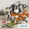 Farberware Brilliance Stainless Steel Cookware Set, 10-Piece | Stainless pots and pans set with fully encapsulated base, even heating, induction ready, dishwasher safe, oven safe to 350Â°F