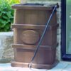 FCMP Outdoor Slim Line Design 45-Gallon Wood Grain Outdoor Home Rain Water Catcher Barrel Flat Back Container with Spigots and Mesh Screen, Brown | Wood Grain Design - Outdoor Home Rainwater Catcher Flat Back Container with Spigots and Mesh Screen