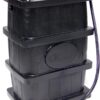 FCMP Outdoor Slim Line Design 45-Gallon Wood Grain Outdoor Home Rain Water Catcher Barrel Flat Back Container with Spigots and Mesh Screen, Black