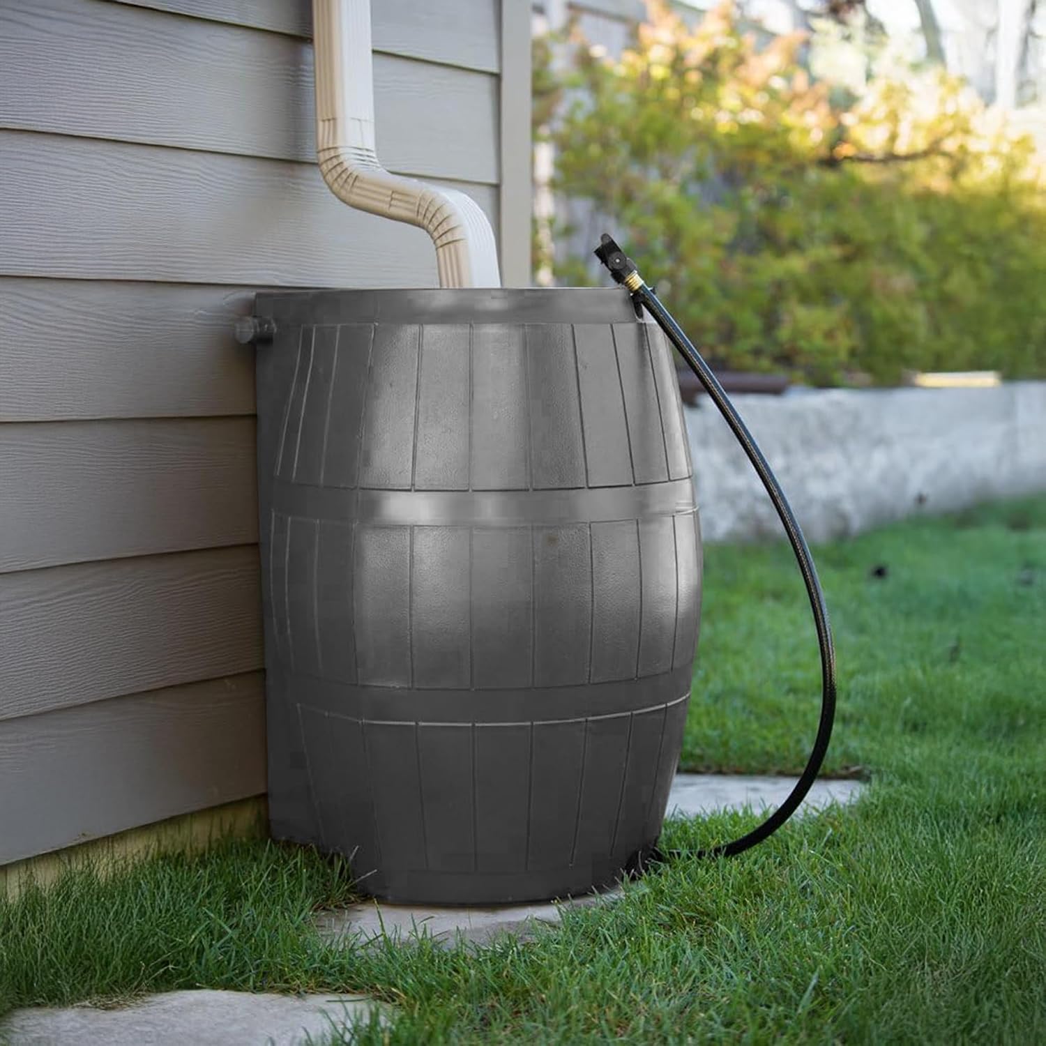 FCMP Outdoor Raincatcher 4000, Flat-Back Rain Water Barrel, 50-Gallon, Gray - Rainwater Collection Storage Container w/Side Spigots, Mesh Screen, Garden and Overflow Hose & Linking Kit FCMP Outdoor Raincatcher 4000, Flat-Back Rain Water Barrel, 50-Gallon, Gray - Rainwater Collection Storage Container w/Side Spigots, Mesh Screen, Garden and Overflow Hose & Linking Kit - Image 6