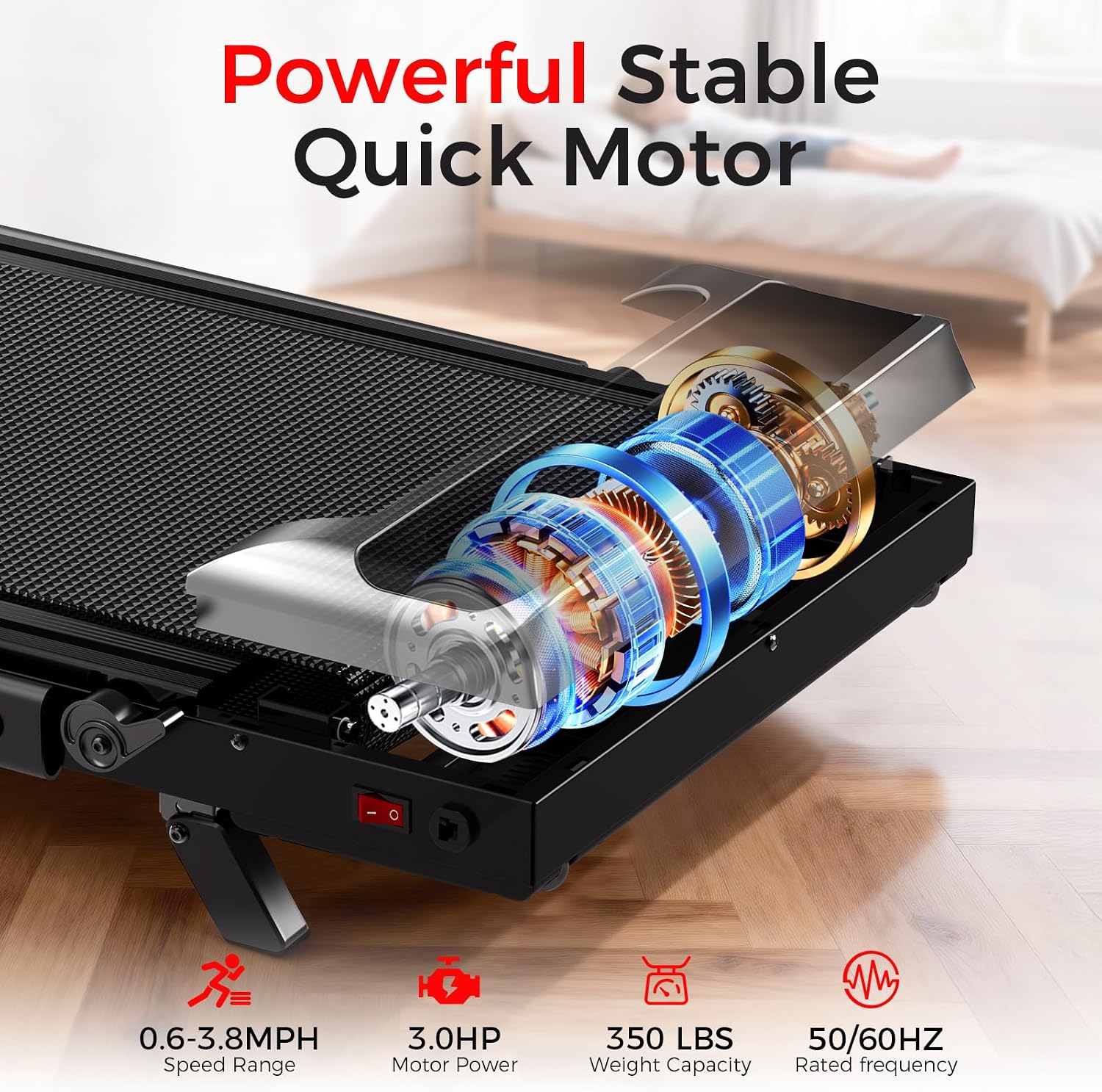 Walking Pad Treadmill with 8% Incline - Portable Home Tread Mills Quiet Machine Compact Fold up Indoor, 3.0HP Walk Running Pads with Handle Bar, Easy Assembly, Up to 350LBS Capacity Walking Pad Treadmill with 8% Incline - Portable Home Tread Mills Quiet Machine Compact Fold up Indoor, 3.0HP Walk Running Pads with Handle Bar, Easy Assembly, Up to 350LBS Capacity - Image 2