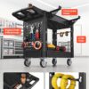 VEVOR Heavy Duty Utility Cart with Tray & Pegboard, 550 LBS 2 Tier Service Cart with 360° Swivel & Fixed Wheels (2 with Brakes), Plastic Rolling Cart, Tool Storage for Garage Warehouse Workshop