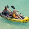 Intex 68307EP Explorer K2 Inflatable Kayak Set: Includes Deluxe 86in Aluminum Oars and High-Output Pump – SuperStrong PVC – Adjustable Seats with Backrest – 400lb Weight Capacity