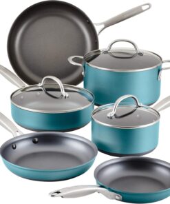 Anolon Achieve Hard Anodized Nonstick Cookware Pots and Pans Set, 9 Piece - Teal
