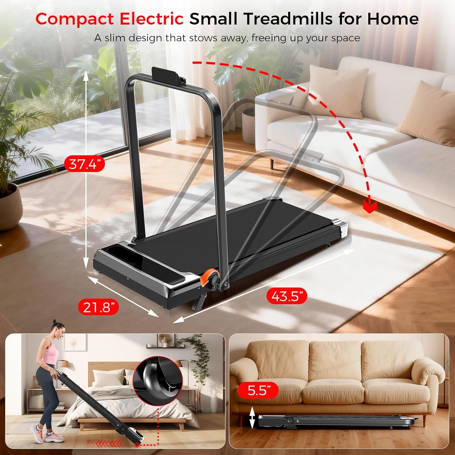 Walking Pad Treadmill with 8% Incline - Portable Home Tread Mills Quiet Machine Compact Fold up Indoor, 3.0HP Walk Running Pads with Handle Bar, Easy Assembly, Up to 350LBS Capacity Walking Pad Treadmill with 8% Incline - Portable Home Tread Mills Quiet Machine Compact Fold up Indoor, 3.0HP Walk Running Pads with Handle Bar, Easy Assembly, Up to 350LBS Capacity - Image 8