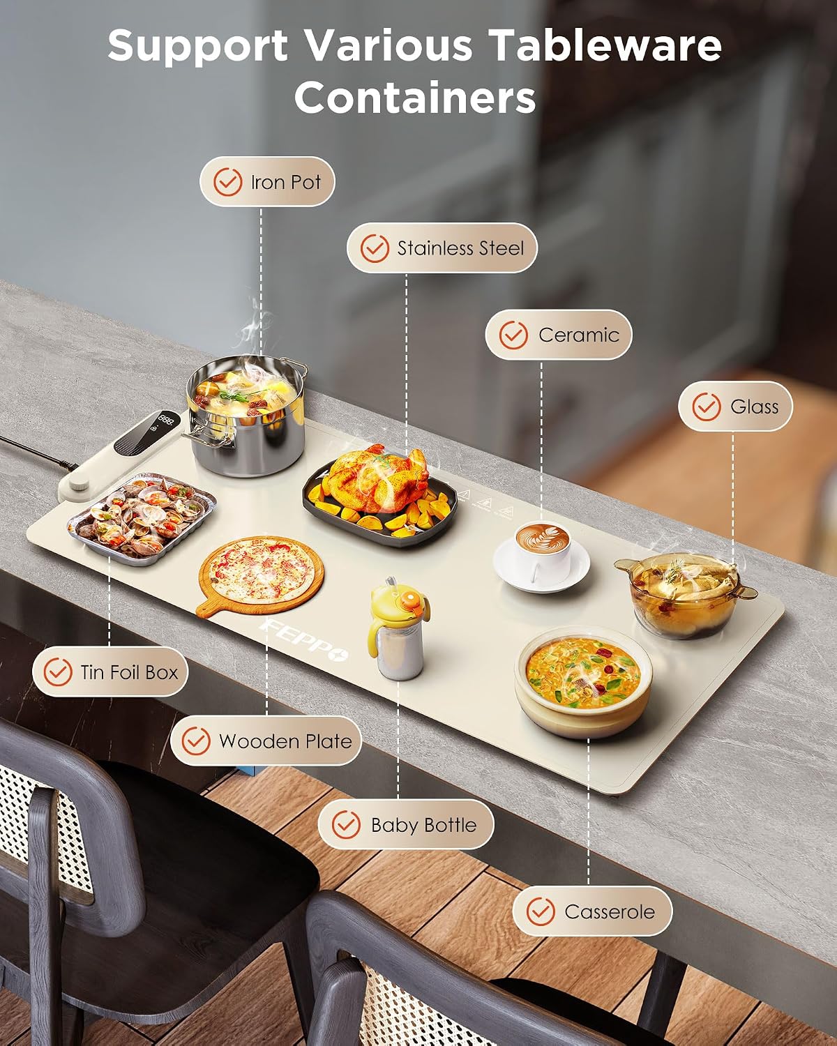 FEPPO Food Warming Mat, 35”x16” Electric Warming Trays for Buffets Party | Fast Full-Surface Heating Mat for Food with 19 Level Adjustable Temperature and 6 Hours Timer, Roll Up Food Warmer FEPPO Food Warming Mat, 35”x16” Electric Warming Trays for Buffets Party | Fast Full-Surface Heating Mat for Food with 19 Level Adjustable Temperature and 6 Hours Timer, Roll Up Food Warmer - Image 5