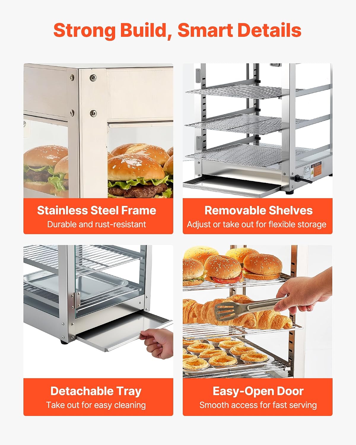 VEVOR 3-Tier Commercial Food Warmer Display, 800W Food Display Warmer with LED Light, Adjustable Shelf and Stainless Steel Frame, 86℉~185℉ Air Heating, 34L for Hamburger, Pizza, Bread, Fried Chicken VEVOR 3-Tier Commercial Food Warmer Display, 800W Food Display Warmer with LED Light, Adjustable Shelf and Stainless Steel Frame, 86℉~185℉ Air Heating, 34L for Hamburger, Pizza, Bread, Fried Chicken - Image 6
