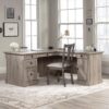 Sauder Palladia L Shaped Desk with Drawers, Office Desk with File Cabinet Storage, Cable Management, Keyboard Tray, in Split Oak finish Sauder Palladia L Shaped Desk with Drawers, Office Desk with File Cabinet Storage, Cable Management, Keyboard Tray, in Split Oak finish
