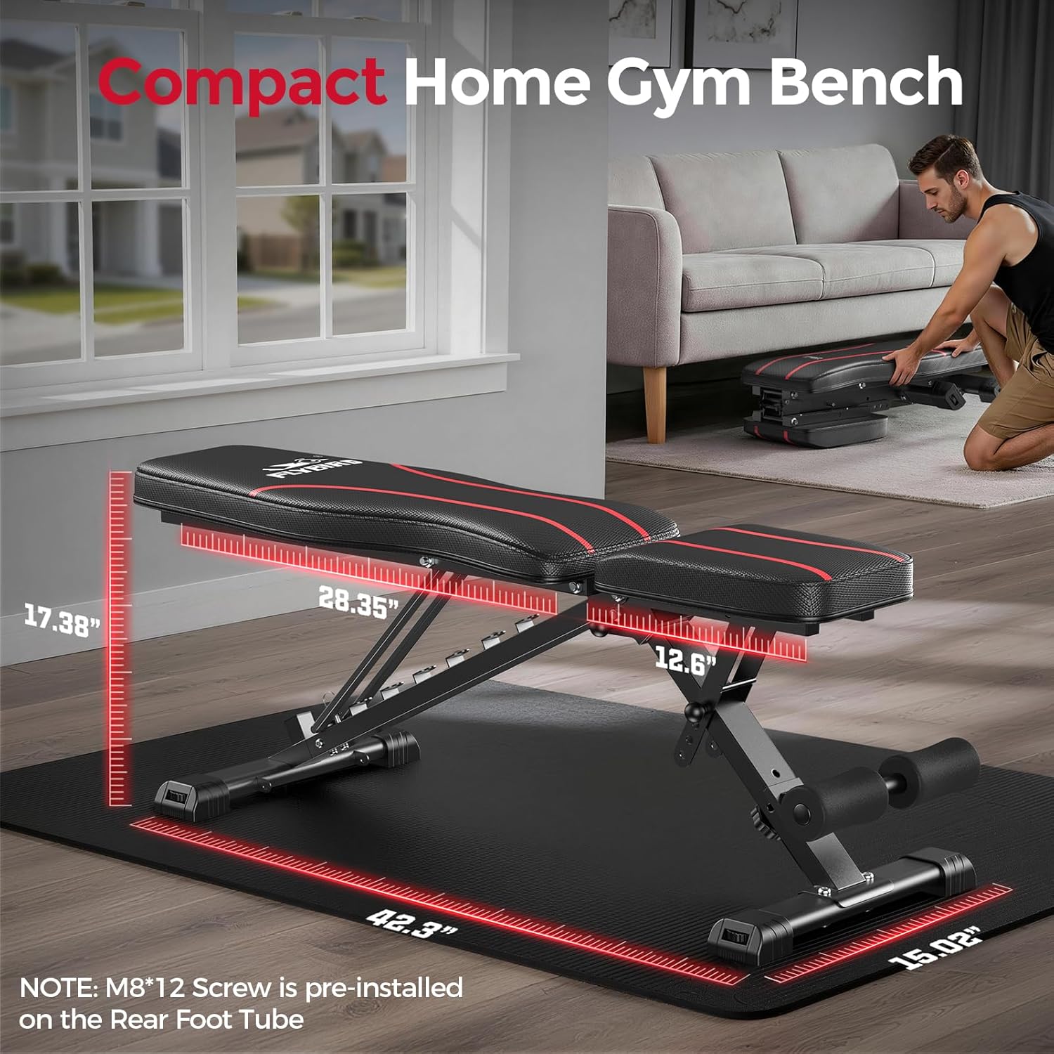 FLYBIRD WB2 Weight Bench, Utility Adjustable Weight Bench for Full Body Workout- Multi-Purpose Foldable Incline Bench (Black) FLYBIRD WB2 Weight Bench, Utility Adjustable Weight Bench for Full Body Workout- Multi-Purpose Foldable Incline Bench (Black) - Image 7