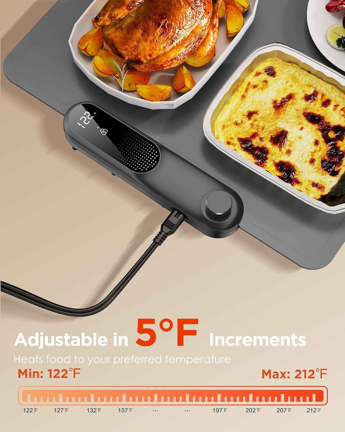 FEPPO Food Warming Mat, 35"x16" Food Warmers for Parties Buffet | Fast Full-Surface Warming Mat for Food with 19 Level Adjustable Temperature and 6 Hours Timer, Roll Up Food Warmer FEPPO Food Warming Mat, 35"x16" Food Warmers for Parties Buffet | Fast Full-Surface Warming Mat for Food with 19 Level Adjustable Temperature and 6 Hours Timer, Roll Up Food Warmer - Image 3